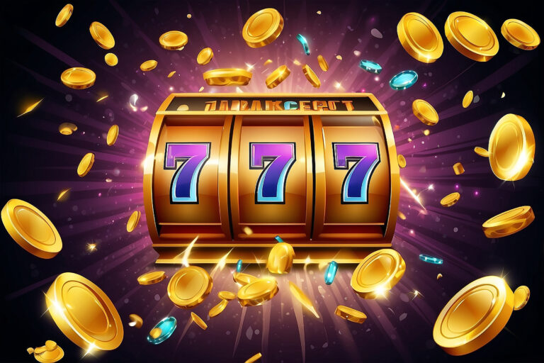 Jackpot. gambling game bright banner with confetti. Slots games